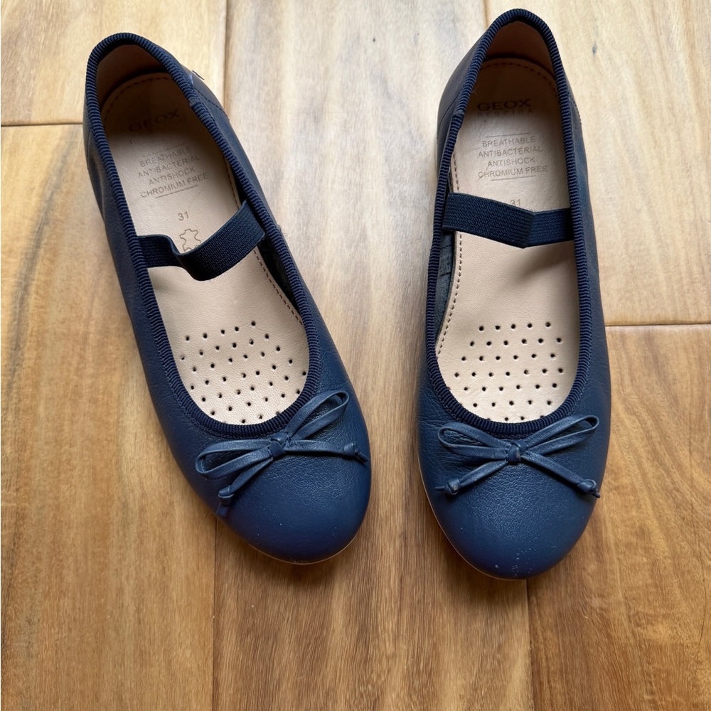 Geox Navy Girls' Ballet Flats with Bow and Elastic